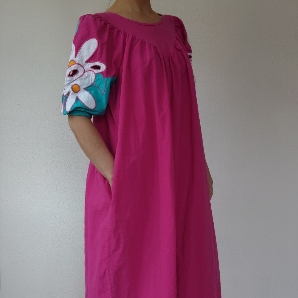 Vintage Union Made 60s 70s Cotton Floral Puff Sleeve Maxi Dress, Mumu, Mu'uMu'u